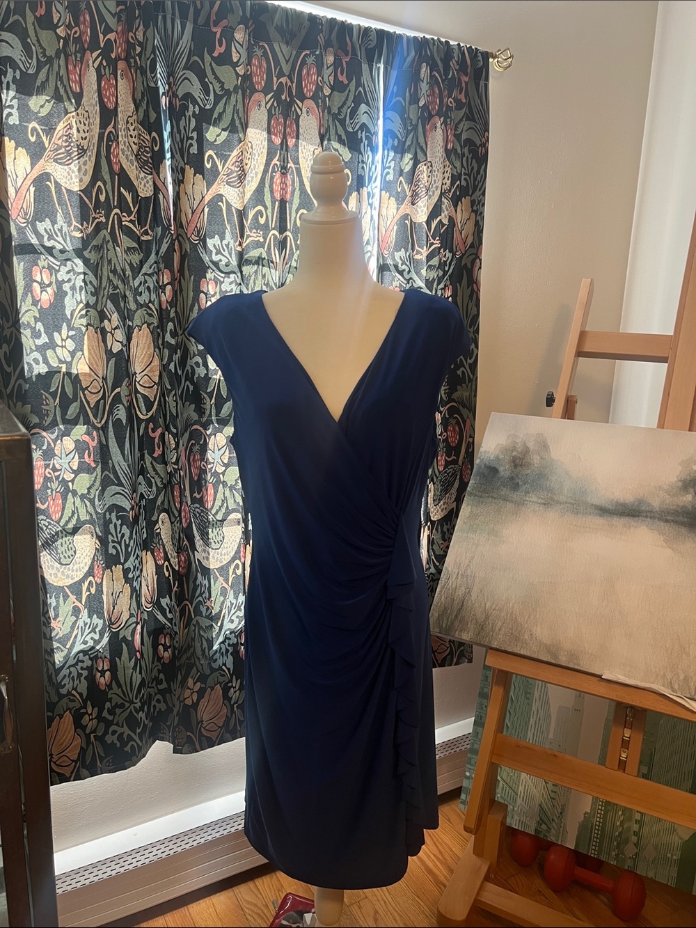 American Living Deep Blue Faux-Wrap Midi Dress
